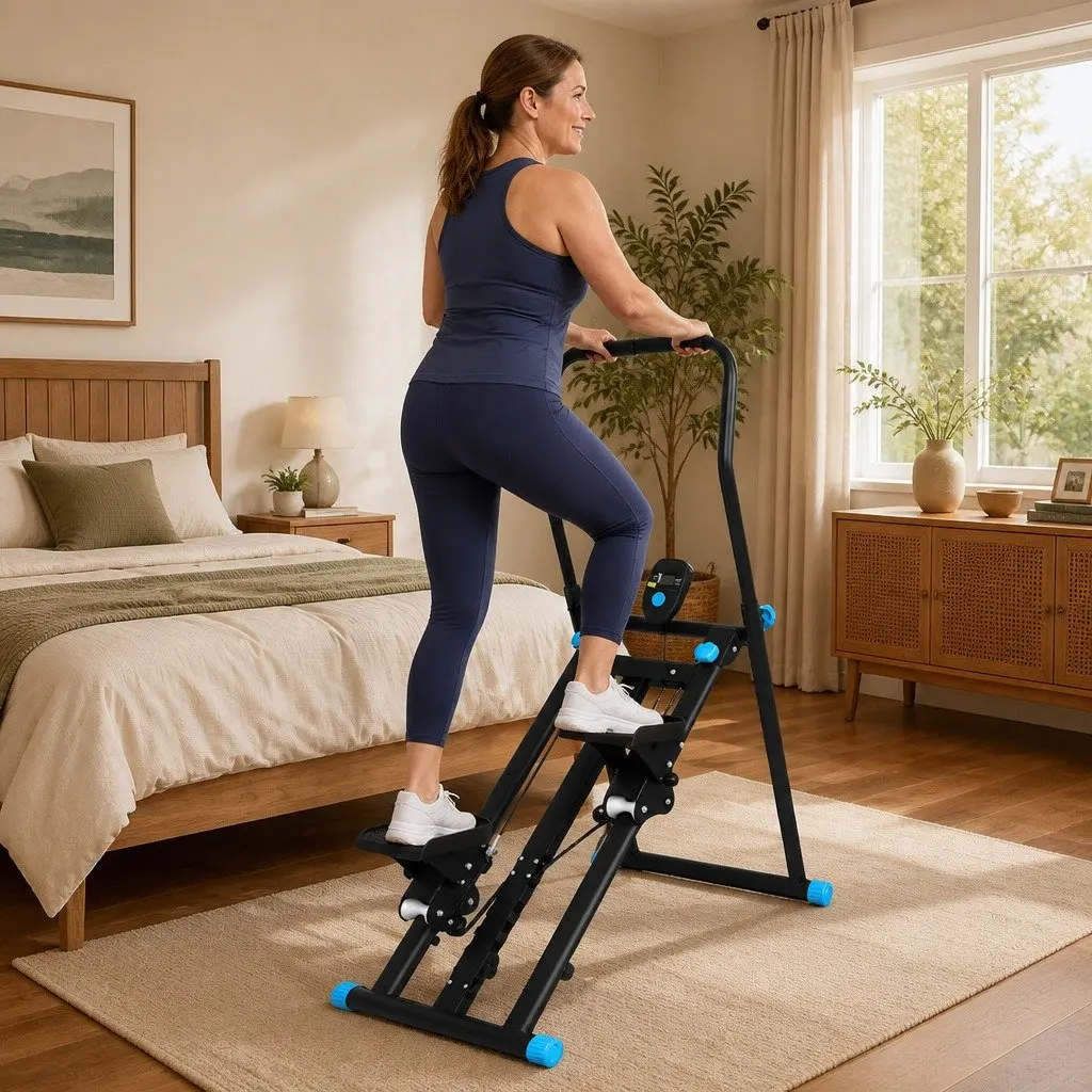 Folding Stepper Machine Adjustable Height Resistance Home Gym Full Body Workout Black