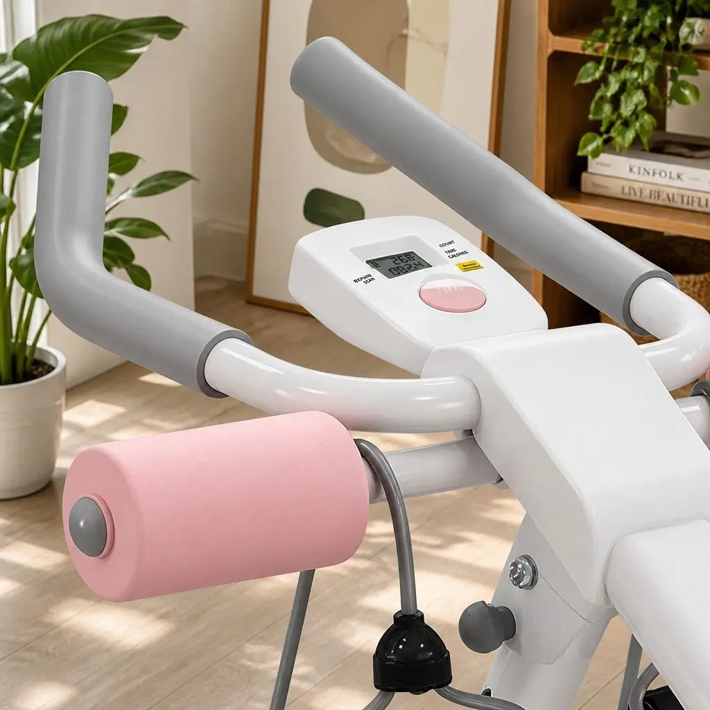 Ab Machine Adjustable Foldable Core Trainer Home Gym Equipment Pink and White