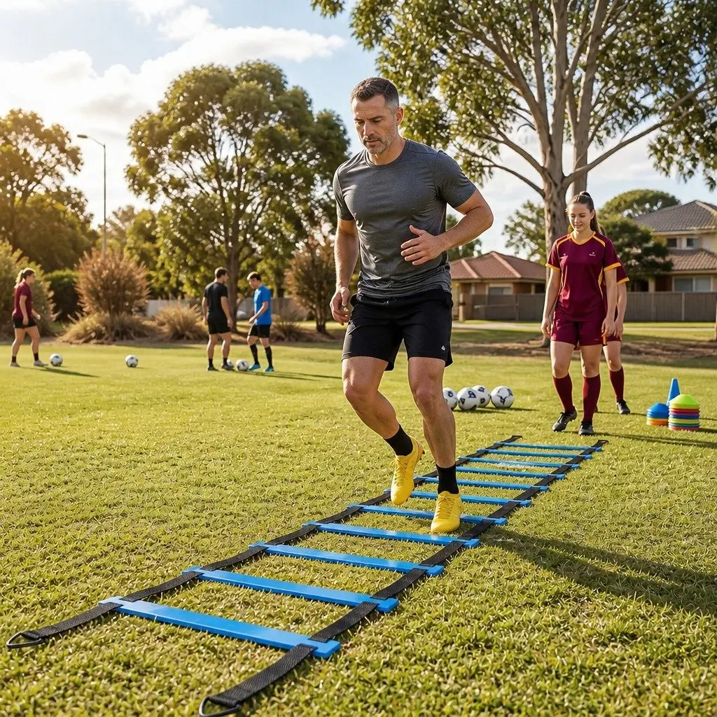Agility Training Set Soccer Speed Coordination 6m Ladder 6 Poles 10 Cones 2.8m Jump Rope Blue and Black