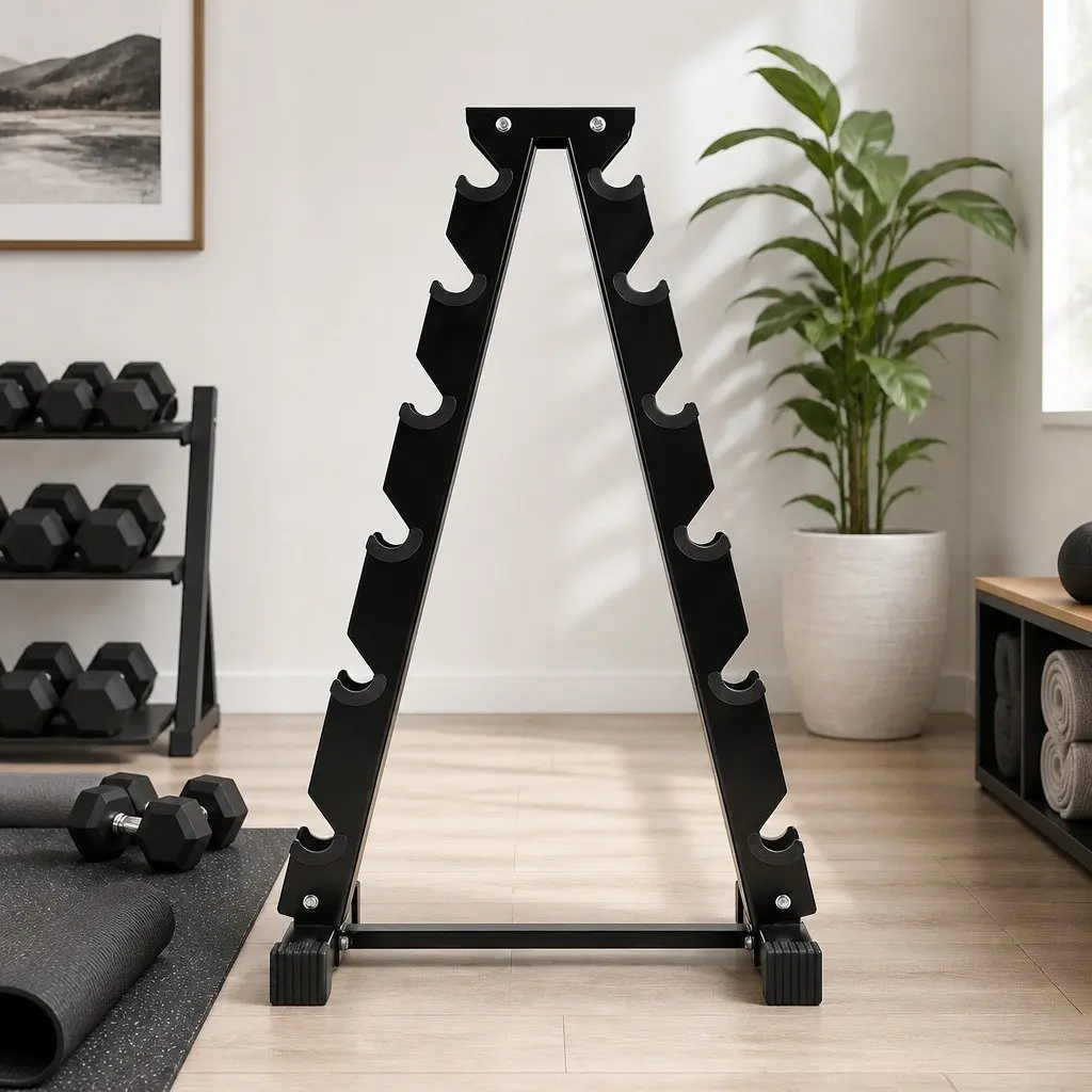 Dumbbell Rack A-Frame Stand Heavy Duty Steel 6 Tier Black