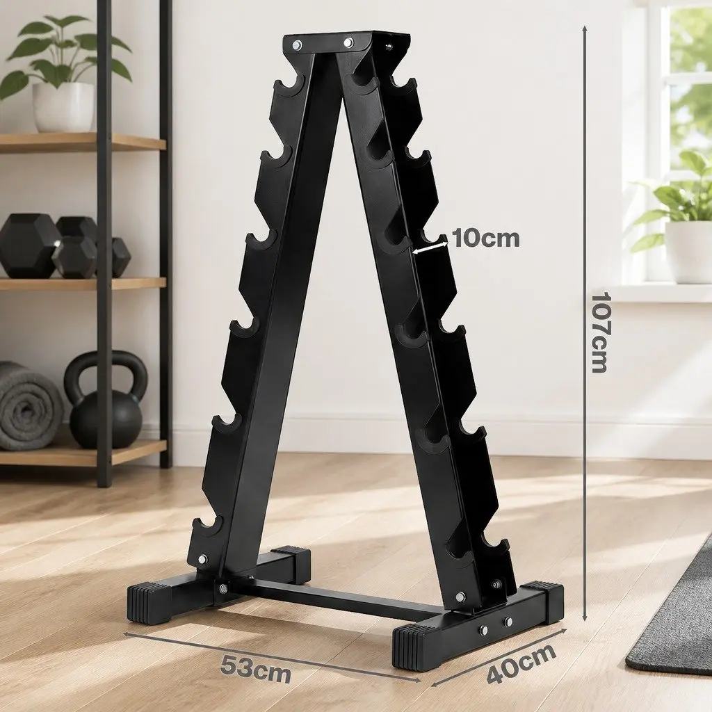 Dumbbell Rack A-Frame Stand Heavy Duty Steel 6 Tier Black