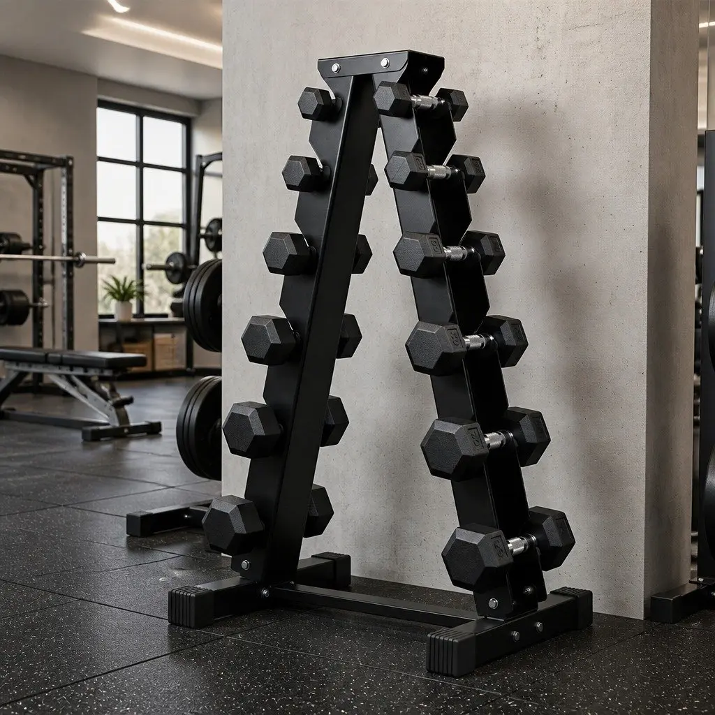Dumbbell Rack A-Frame Stand Heavy Duty Steel 6 Tier Black