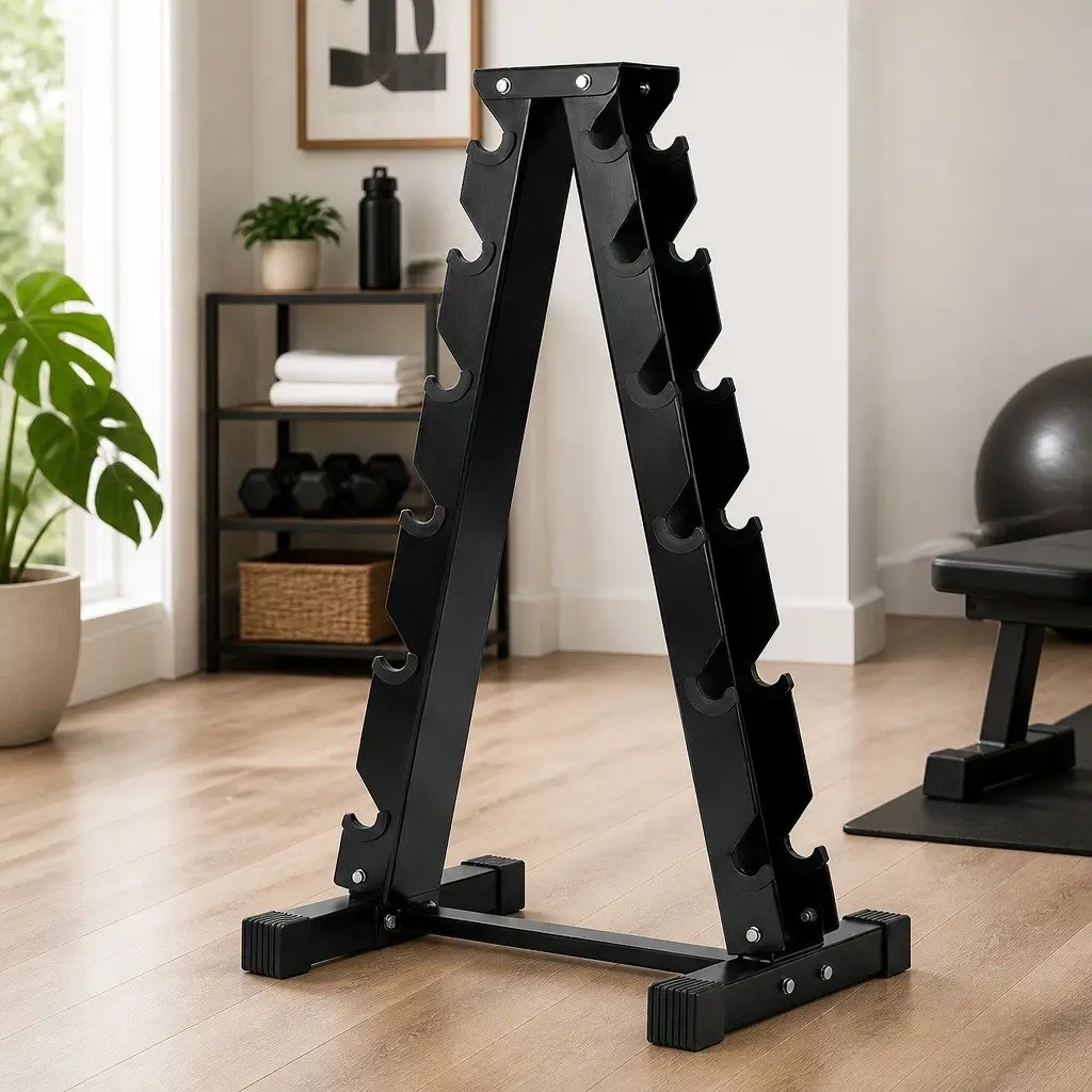 Dumbbell Rack A-Frame Stand Heavy Duty Steel 6 Tier Black