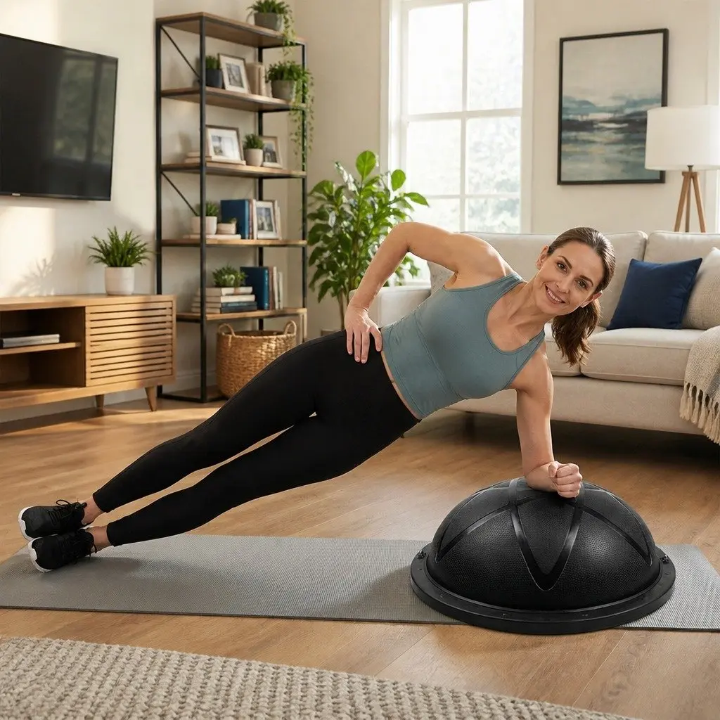 Half Balance Ball Core Trainer with 2 Resistance Bands 58cm Black