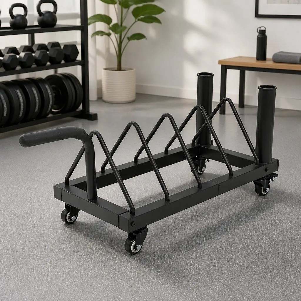 Horizontal Bumper Plate Rack with Wheels Barbell Weight Storage Olympic Plates