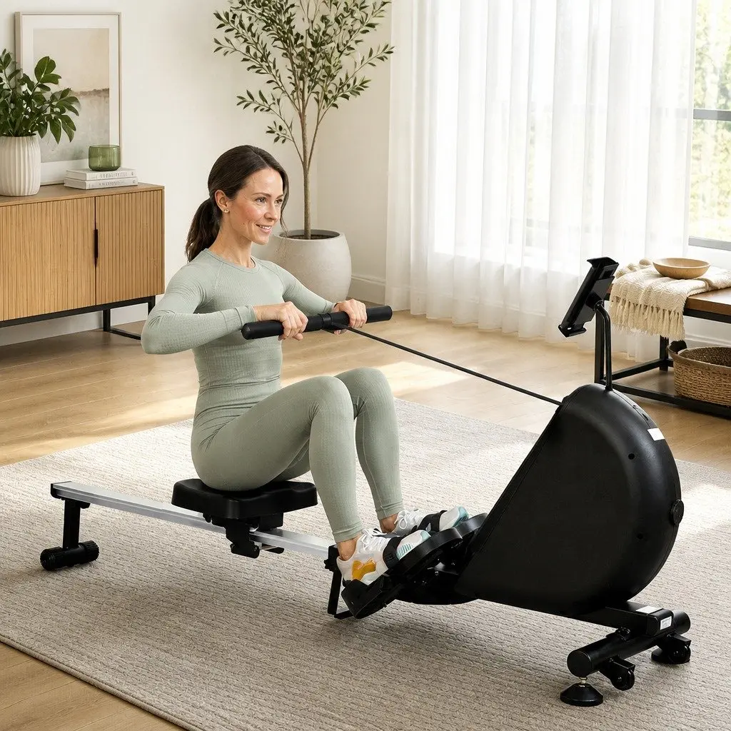 Rowing Machine Smart Self-Powered Electric Telescopic Rail Magnetic Resistance Black