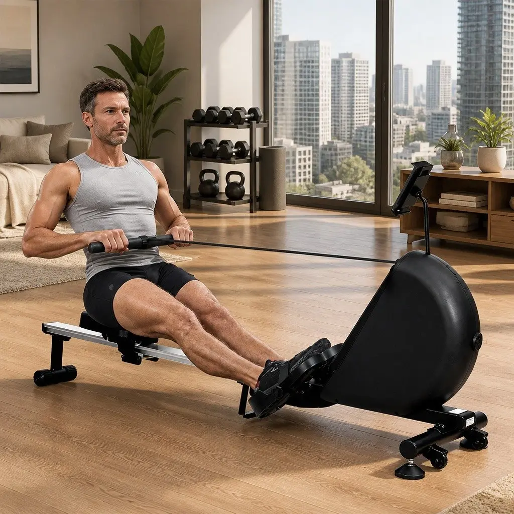 Rowing Machine Smart Self-Powered Electric Telescopic Rail Magnetic Resistance Black