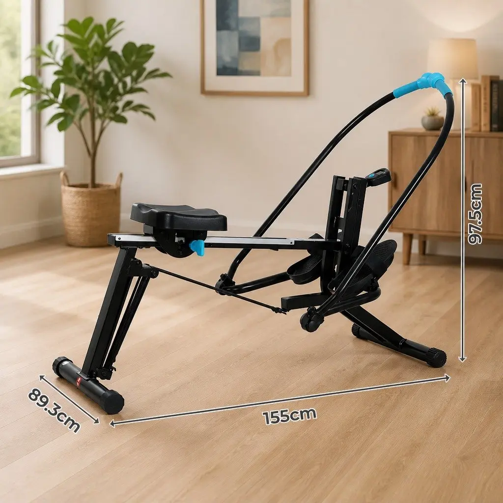 2-in-1 Rowing Machine Leg Press Home Gym Full Body Workout Black