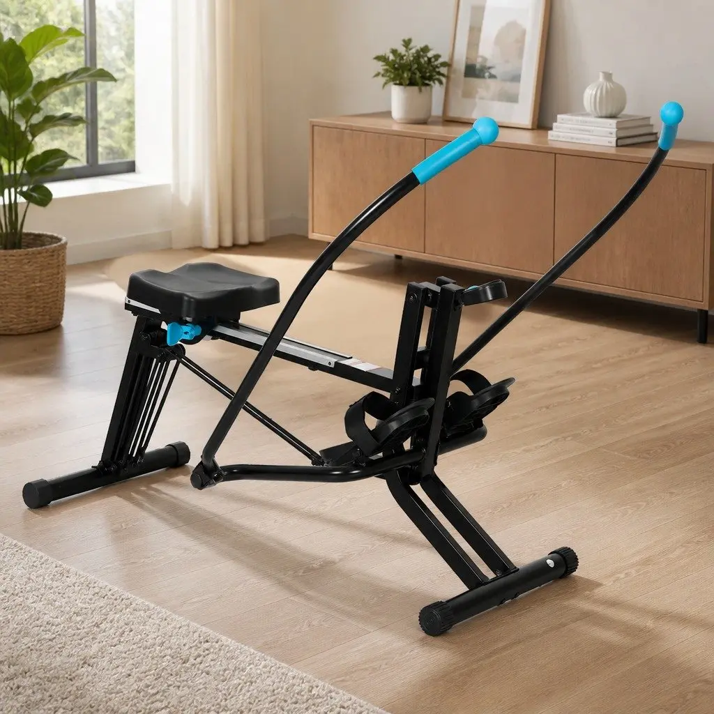 2-in-1 Rowing Machine Leg Press Home Gym Full Body Workout Black