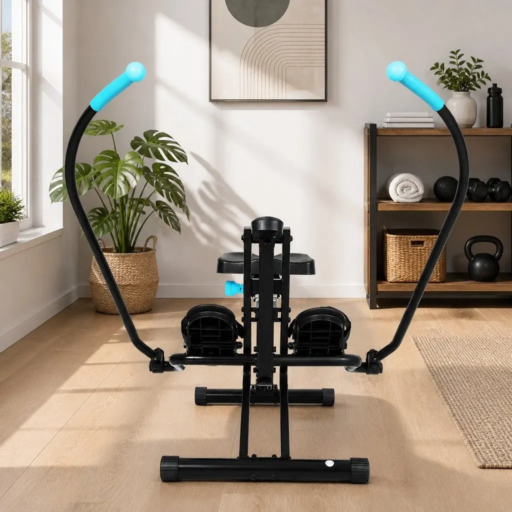 2-in-1 Rowing Machine Leg Press Home Gym Full Body Workout Black