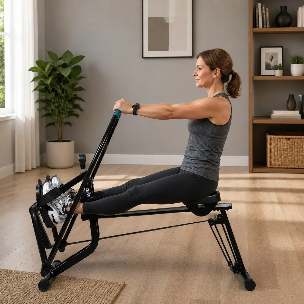 2-in-1 Rowing Machine Leg Press Home Gym Full Body Workout Black