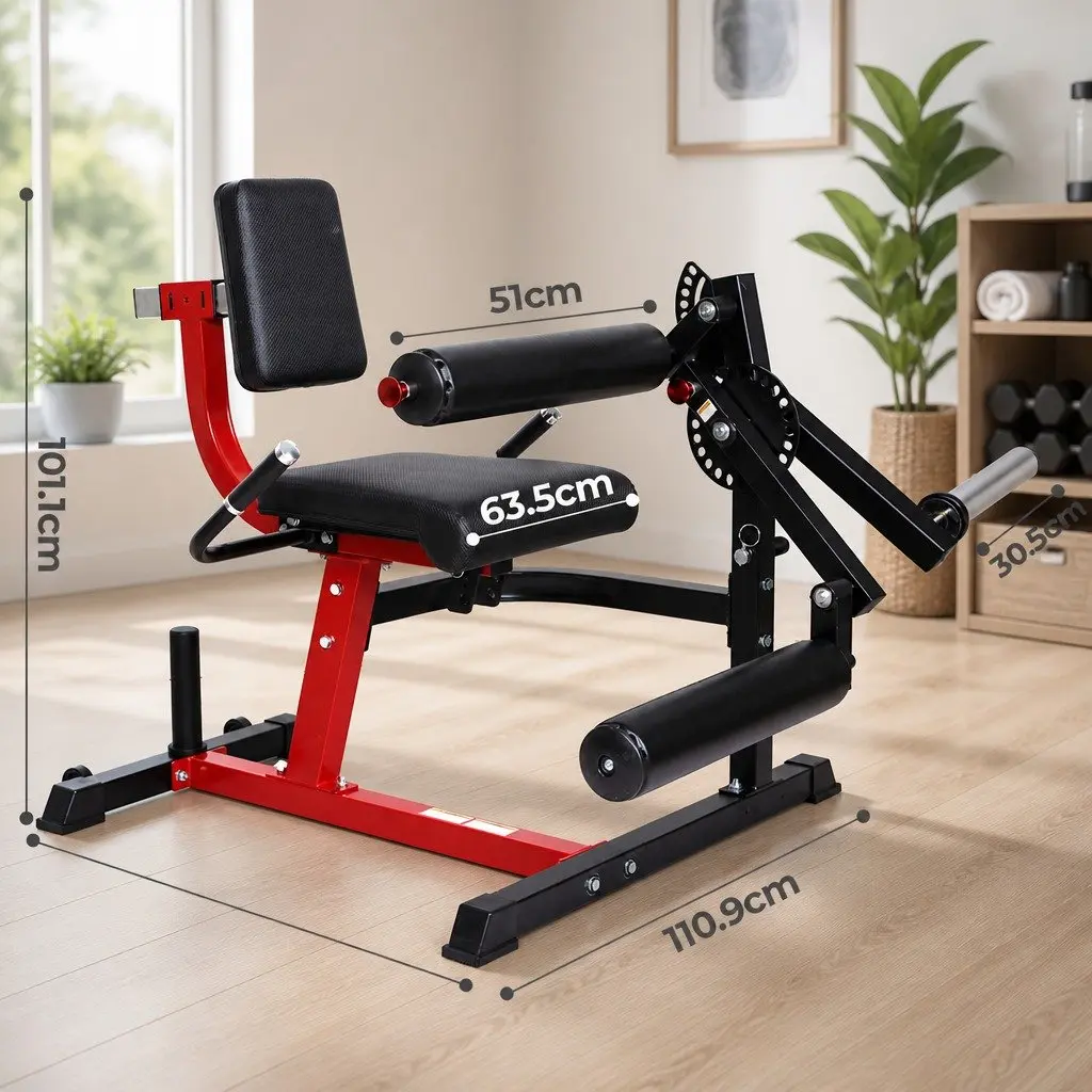 Leg Extension Curl Machine Lower Body Workout Adjustable Black Red