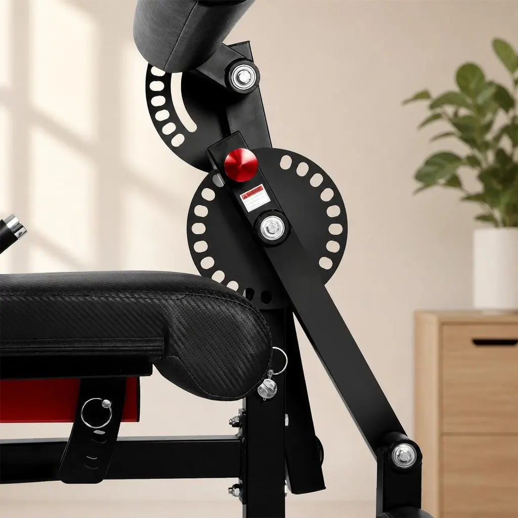 Leg Extension Curl Machine Lower Body Workout Adjustable Black Red