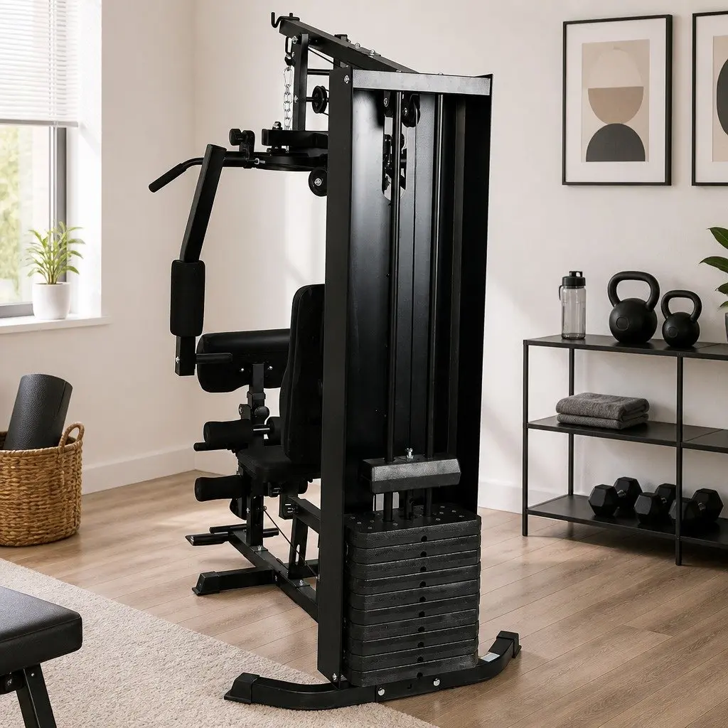 Multi-Station Strength Training Machine Home Gym Equipment 60kg Black