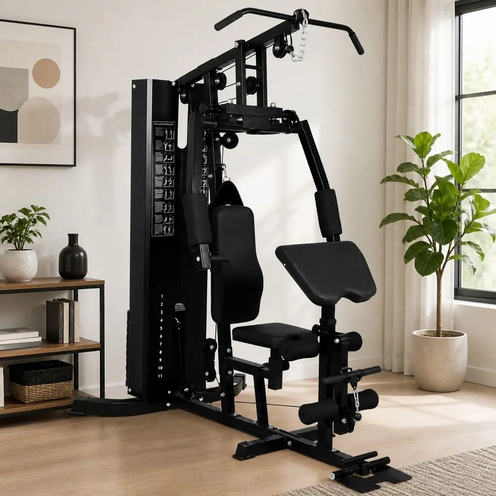 Multi-Station Strength Training Machine Home Gym Equipment 60kg Black