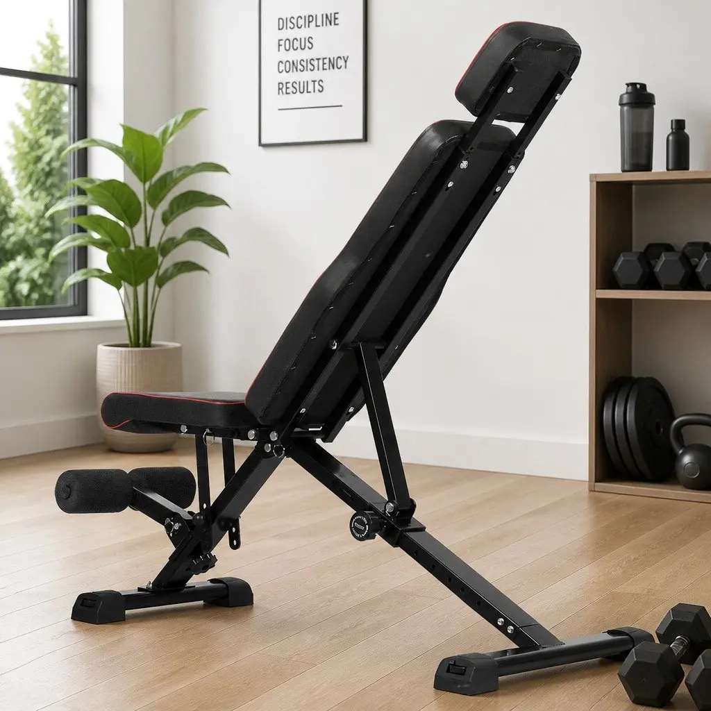 Adjustable Weight Bench Home Gym Workout Foldable Black Red