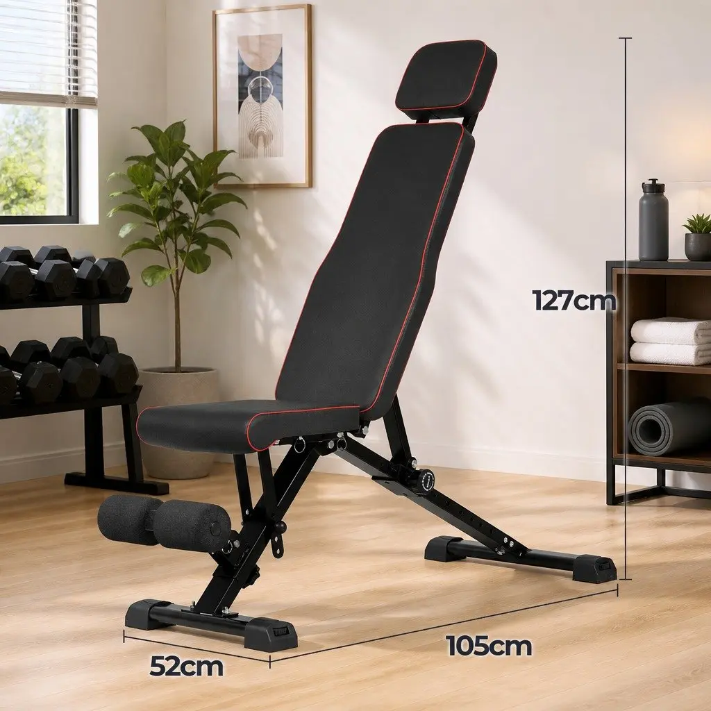Adjustable Weight Bench Home Gym Workout Foldable Black Red