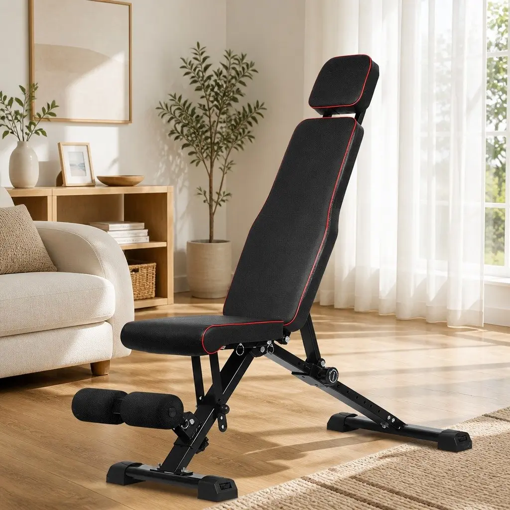 Adjustable Weight Bench Home Gym Workout Foldable Black Red