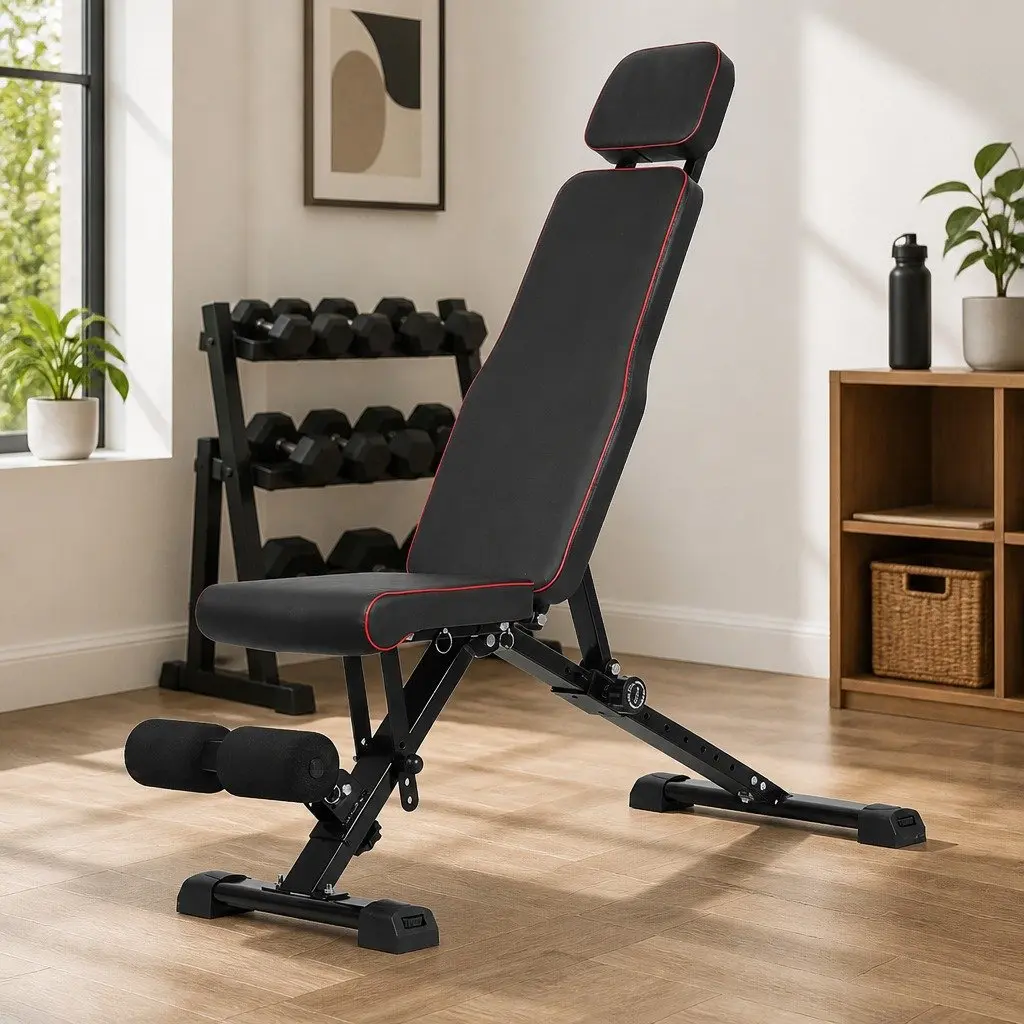 Adjustable Weight Bench Home Gym Workout Foldable Black Red