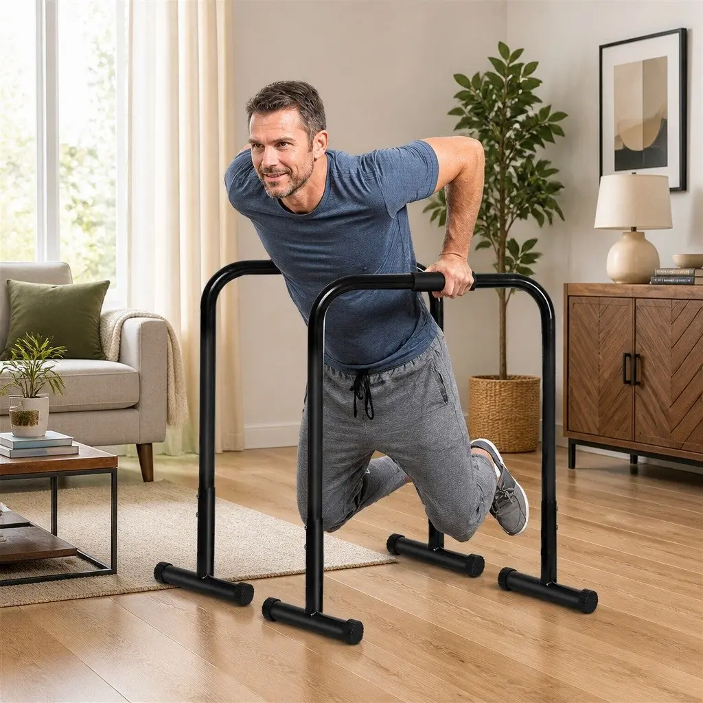 Adjustable Parallel Dip Bar Station Home Gym Strength Training Equipment Black 74cm to 89cm