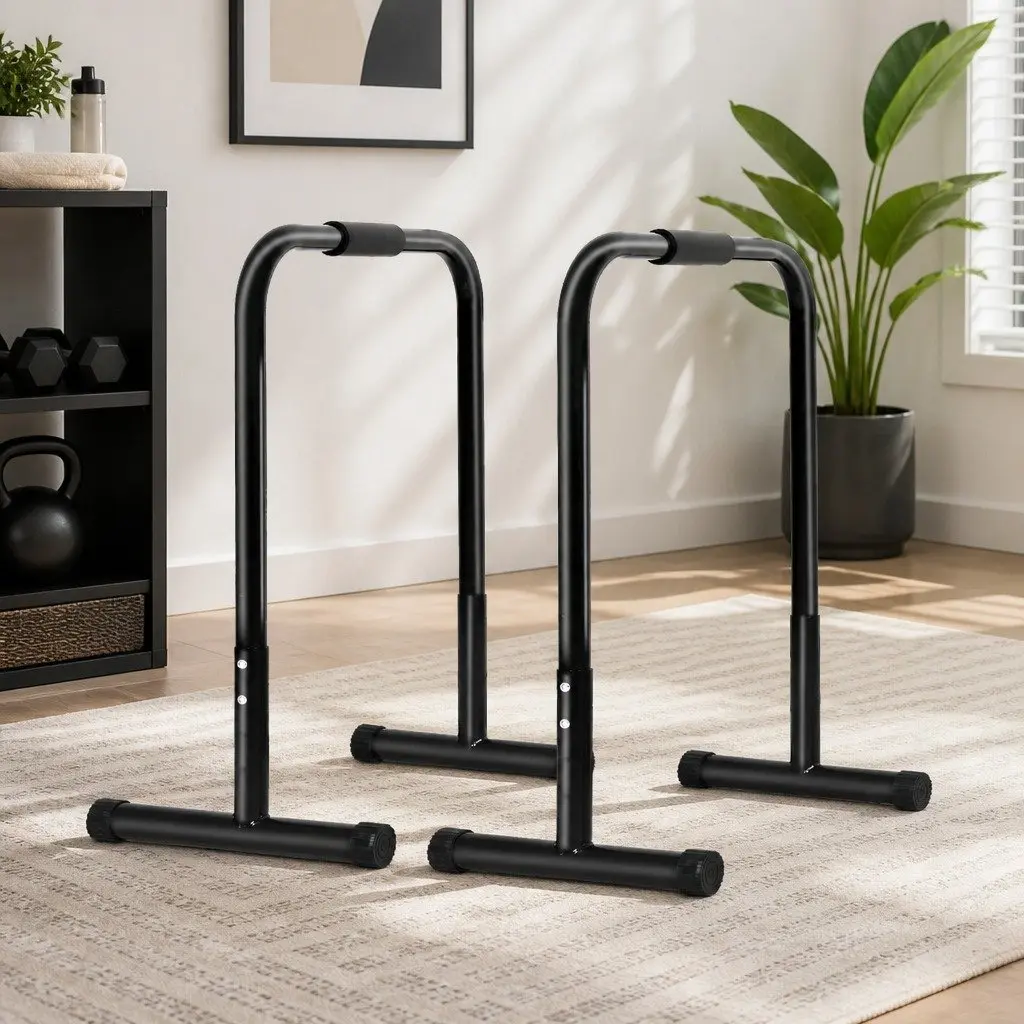 Adjustable Parallel Dip Bar Station Home Gym Strength Training Equipment Black 74cm to 89cm