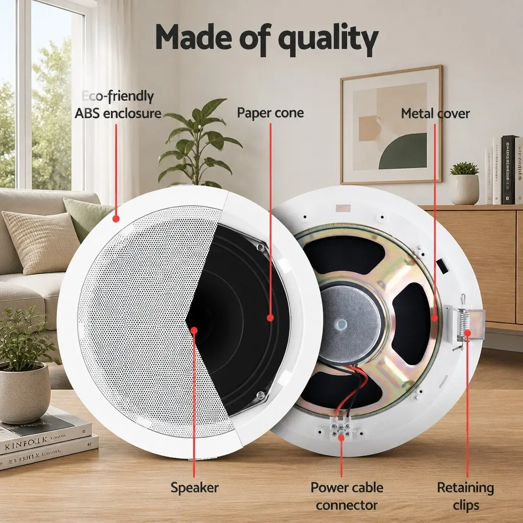 6" In-Ceiling Speaker 80W Home Theatre Stereo Audio Surround Sound White Pair