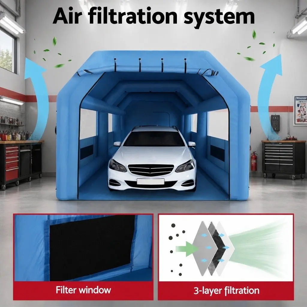 Inflatable Spray Paint Booth Tent 10x5x3.5m Professional Garage Workstation Navy Blue