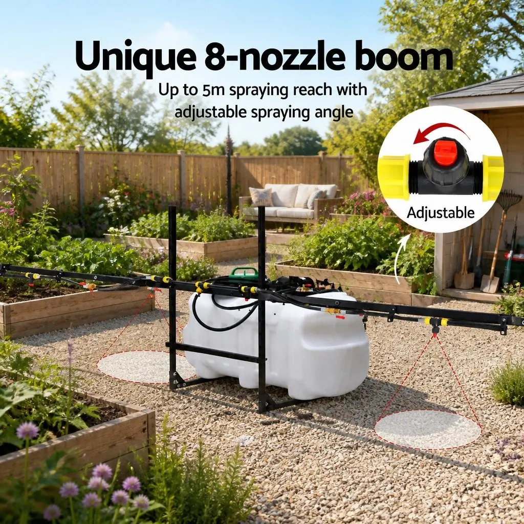 100L Weed Sprayer 5M Boom Garden Spray Tank 12V Pump ATV Quad Bike Mower Mount White Black