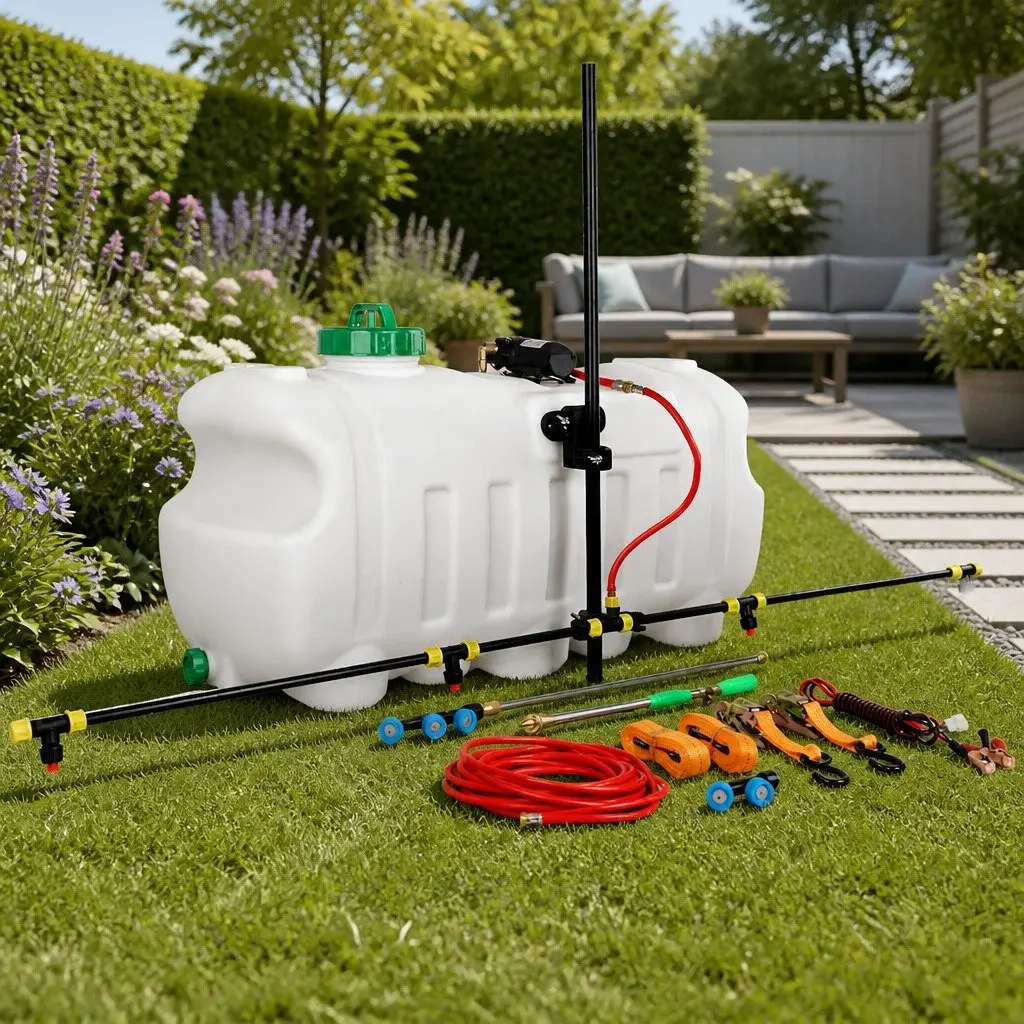 100L Weed Sprayer Tank Boom Spray Gun Garden Herbicide Adjustable Nozzles ATV Quad Mounted White