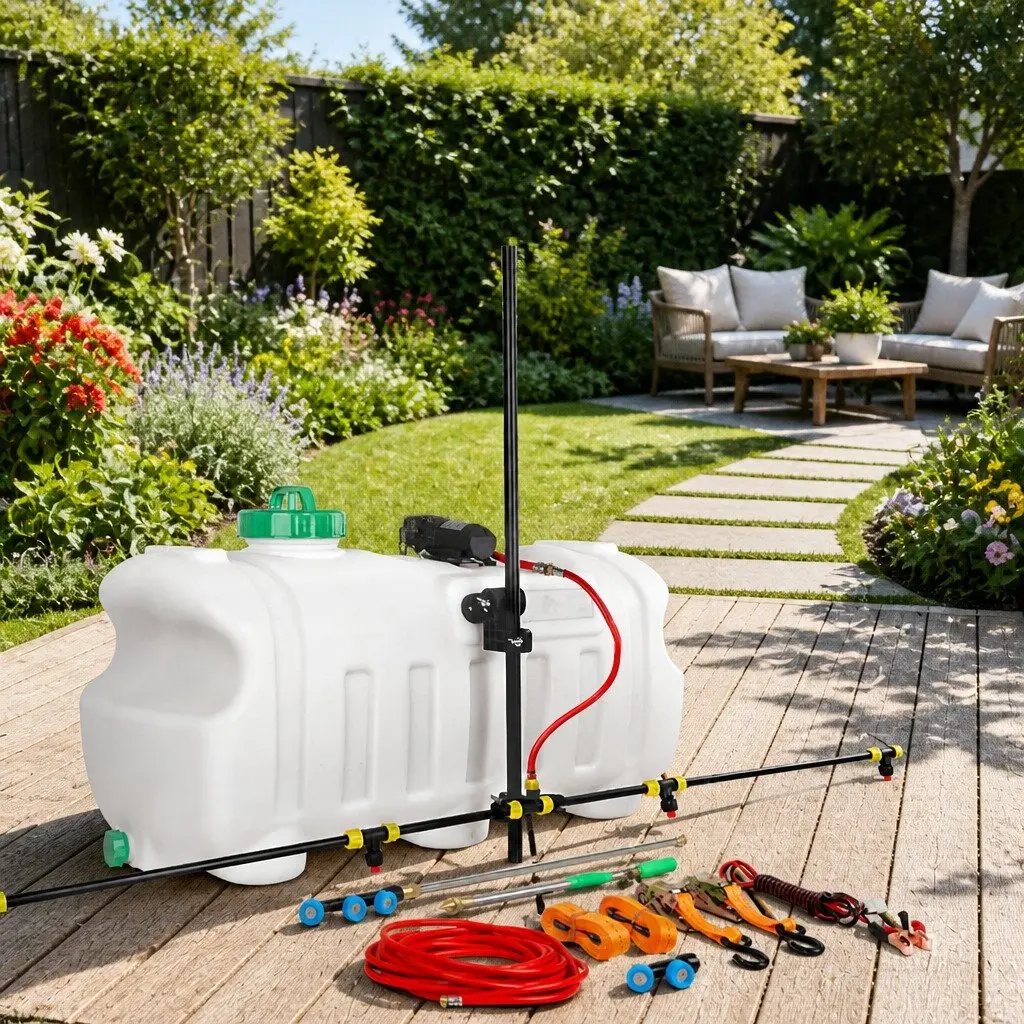 100L Weed Sprayer Tank Boom Spray Gun Garden Herbicide Adjustable Nozzles ATV Quad Mounted White