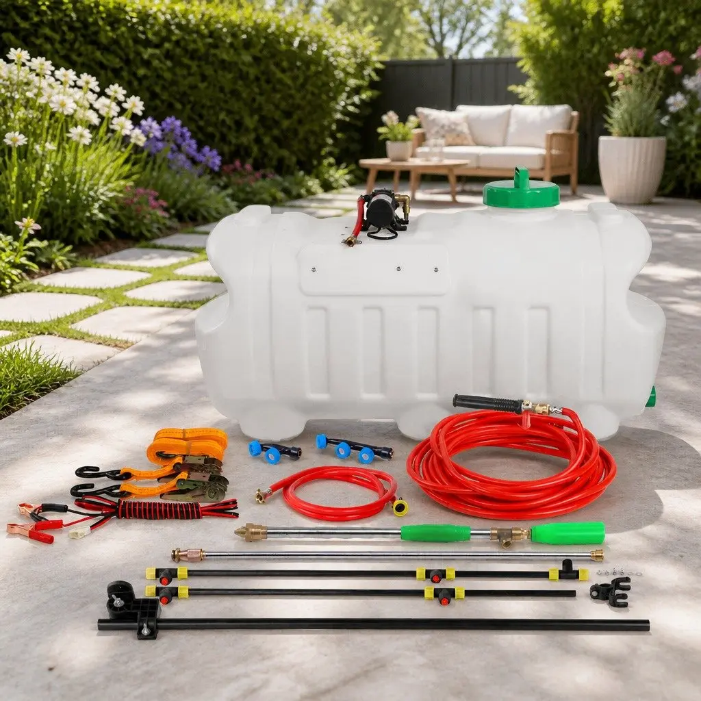 100L Weed Sprayer Tank Boom Spray Gun Garden Herbicide Adjustable Nozzles ATV Quad Mounted White