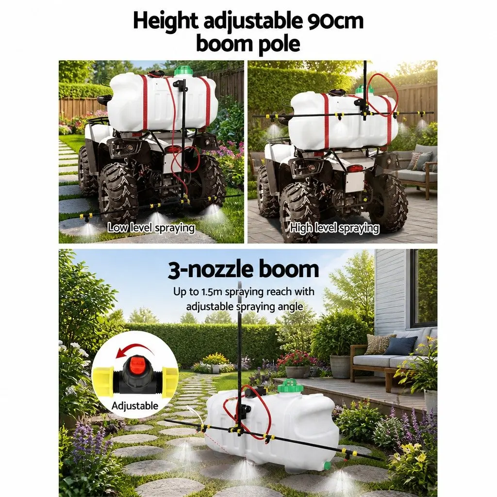 100L Weed Sprayer Tank Boom Spray Gun Garden Herbicide Adjustable Nozzles ATV Quad Mounted White