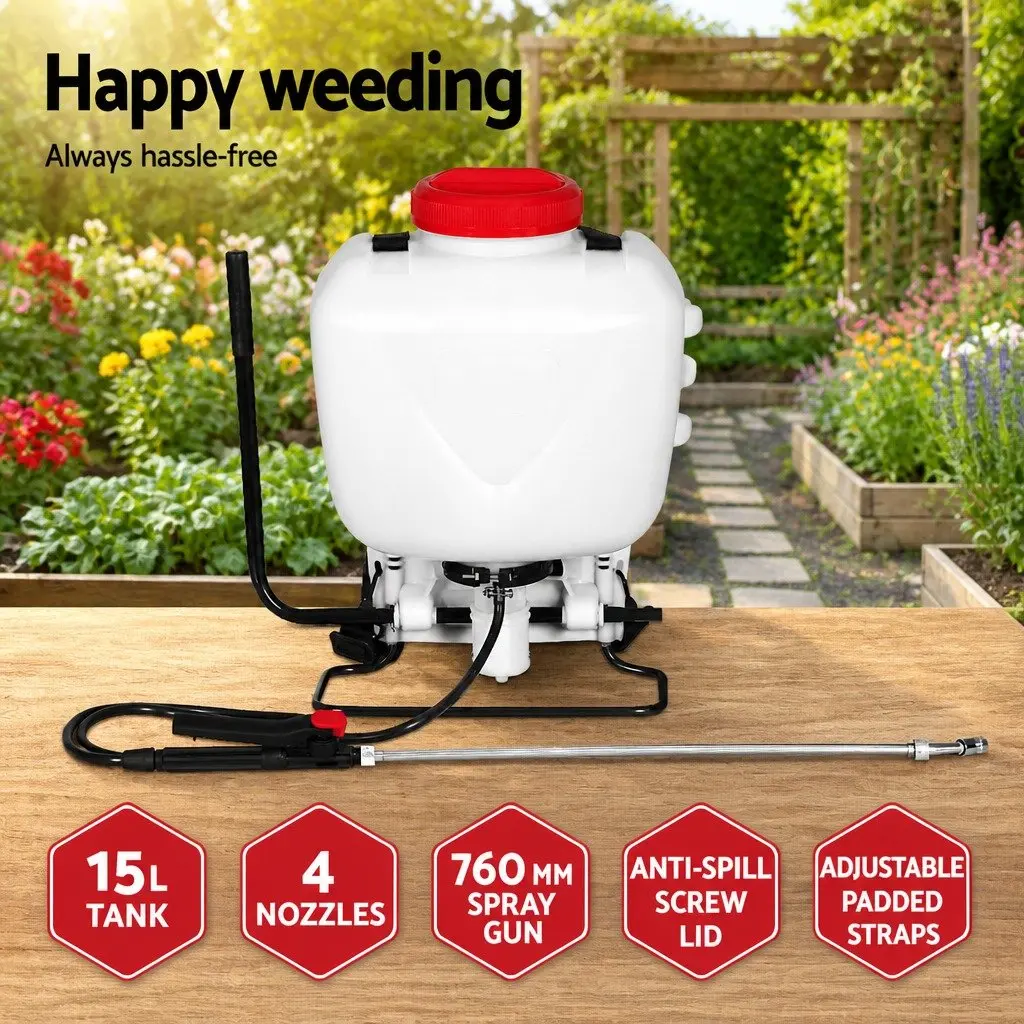 15L Backpack Sprayer Garden Spray Pump Pesticide Herbicide Four Nozzles White Red