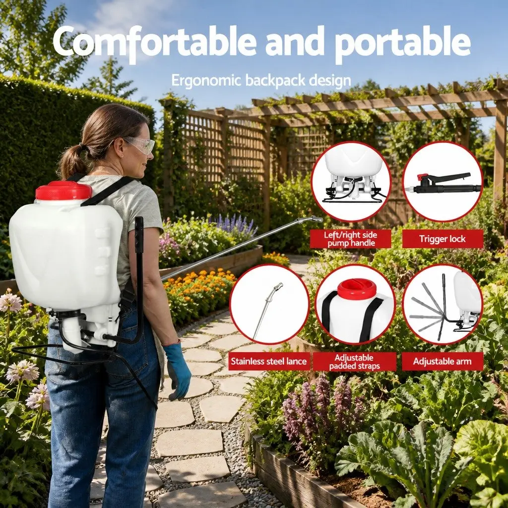 15L Backpack Sprayer Garden Spray Pump Pesticide Herbicide Four Nozzles White Red