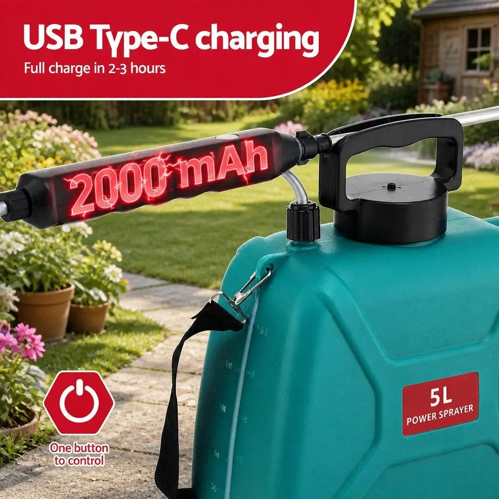 Electric Weed Sprayer USB Charging 5L Garden Herbicide Green