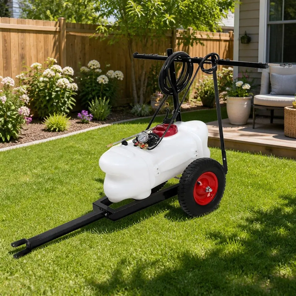 Weed Sprayer 60L Tank Trailer Rear Boom Spray Gun 12V Pump Garden Herbicide Black