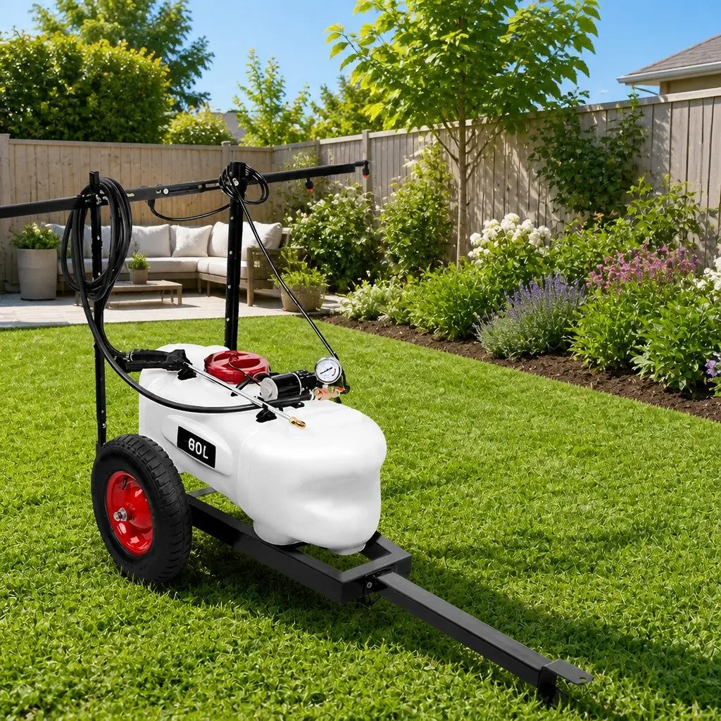 Weed Sprayer 60L Tank Trailer Rear Boom Spray Gun 12V Pump Garden Herbicide Black