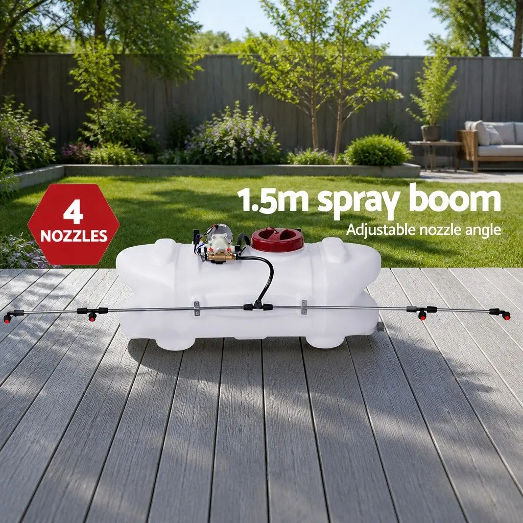 Weed Sprayer 60L Tank Trailer Rear Boom Spray Gun 12V Pump Garden Herbicide Black