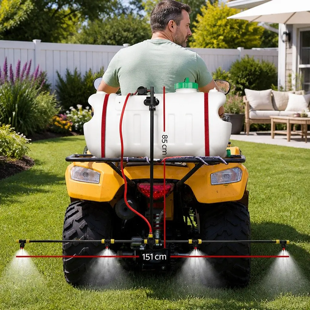 Weed Sprayer 100L Tank Adjustable Boom 12V Garden Spray ATV Quad Mounted White