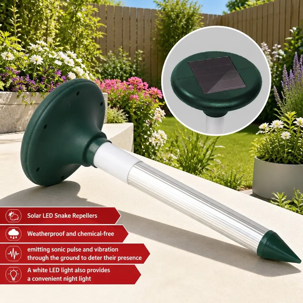 Solar LED Snake Repeller Set Pest Deterrent 12 Piece Garden Yard Black