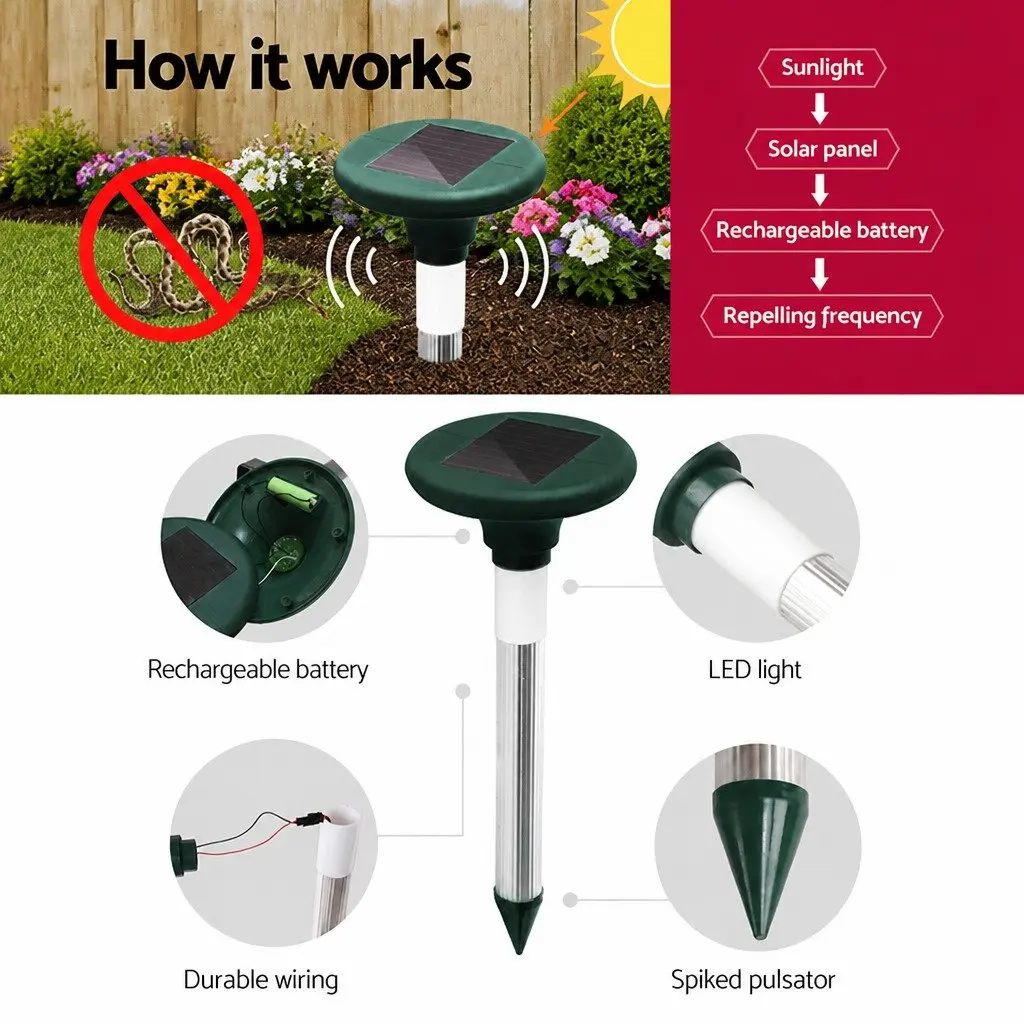 Solar LED Snake Repeller Set Pest Deterrent 12 Piece Garden Yard Black