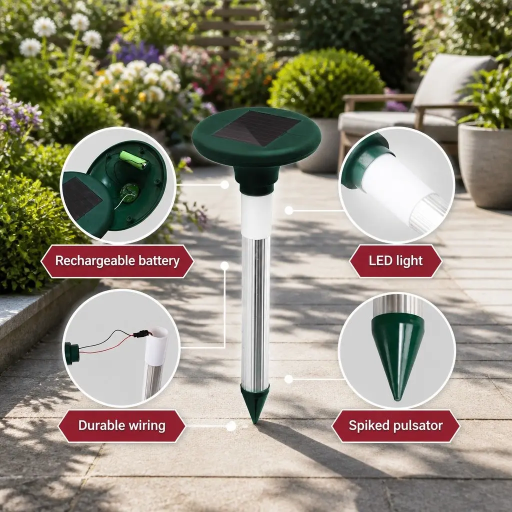 Solar Snake Repeller 8 Piece Ultrasonic Pest Deterrent Green