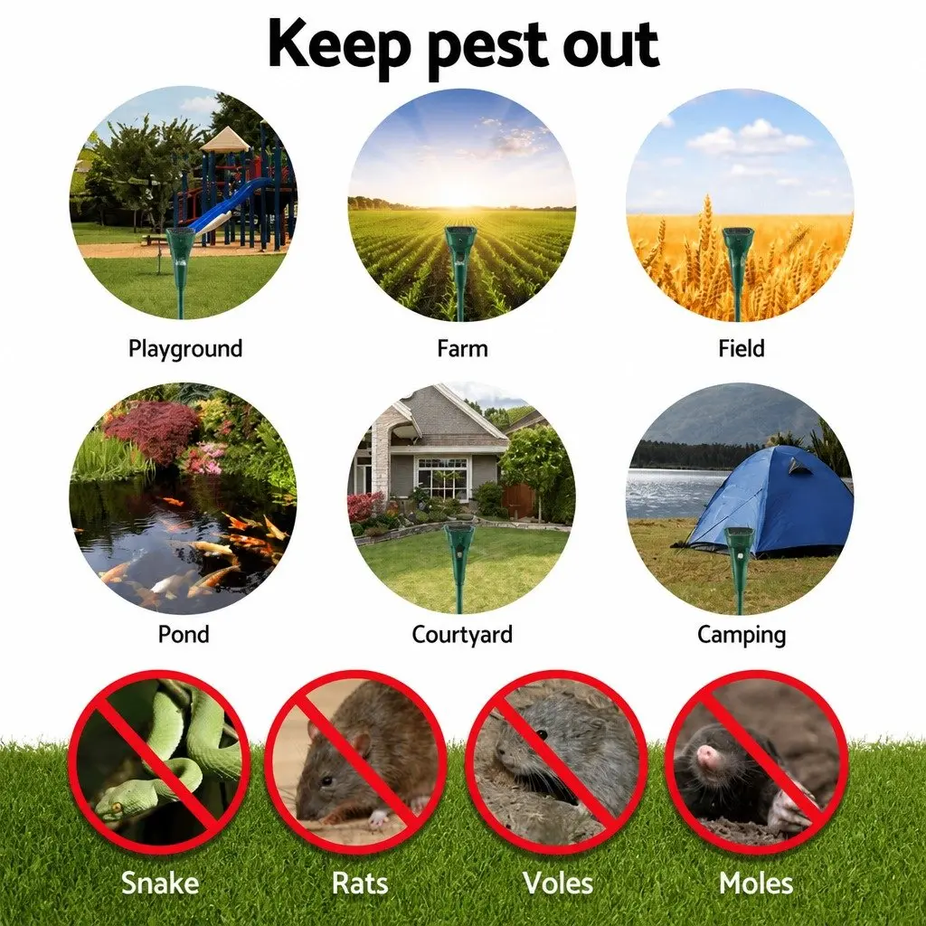 Solar Snake Repeller 8 Piece Ultrasonic Pest Deterrent Green