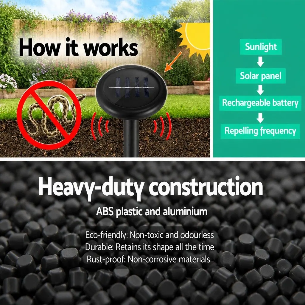 Snake Repeller Ultrasonic Solar Powered 12 Pieces Garden Yard Farm Orchard Black