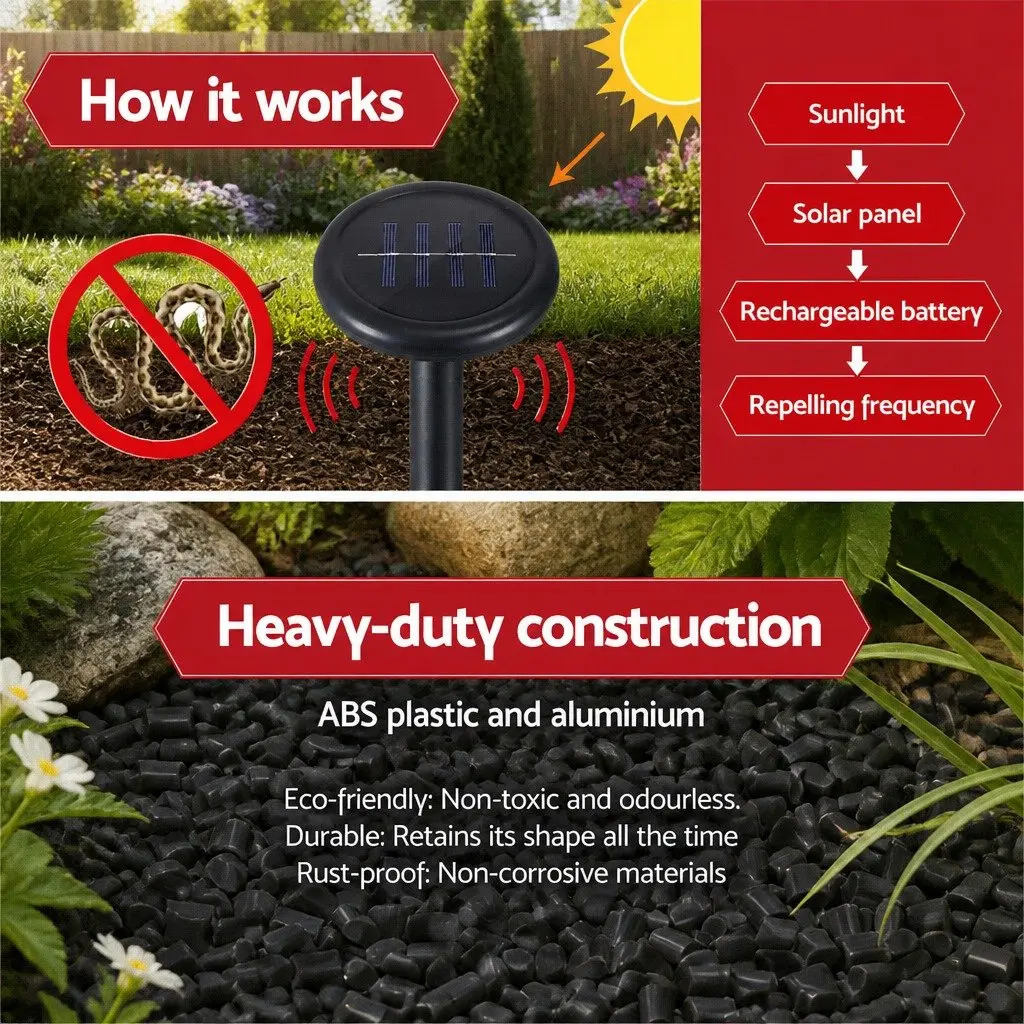 Snake Repeller Solar Powered Ultrasonic 4 Pack Garden Yard Pest Control