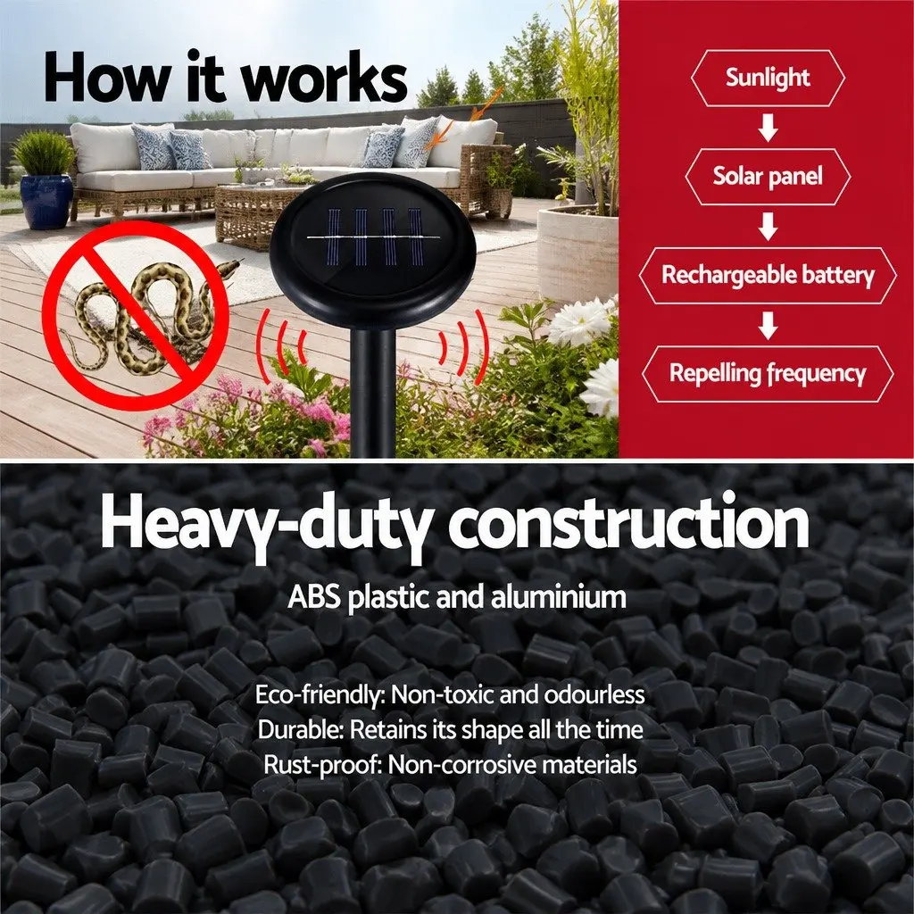 Ultrasonic Snake Repeller 8 Piece Solar Powered Pest Control Device Black