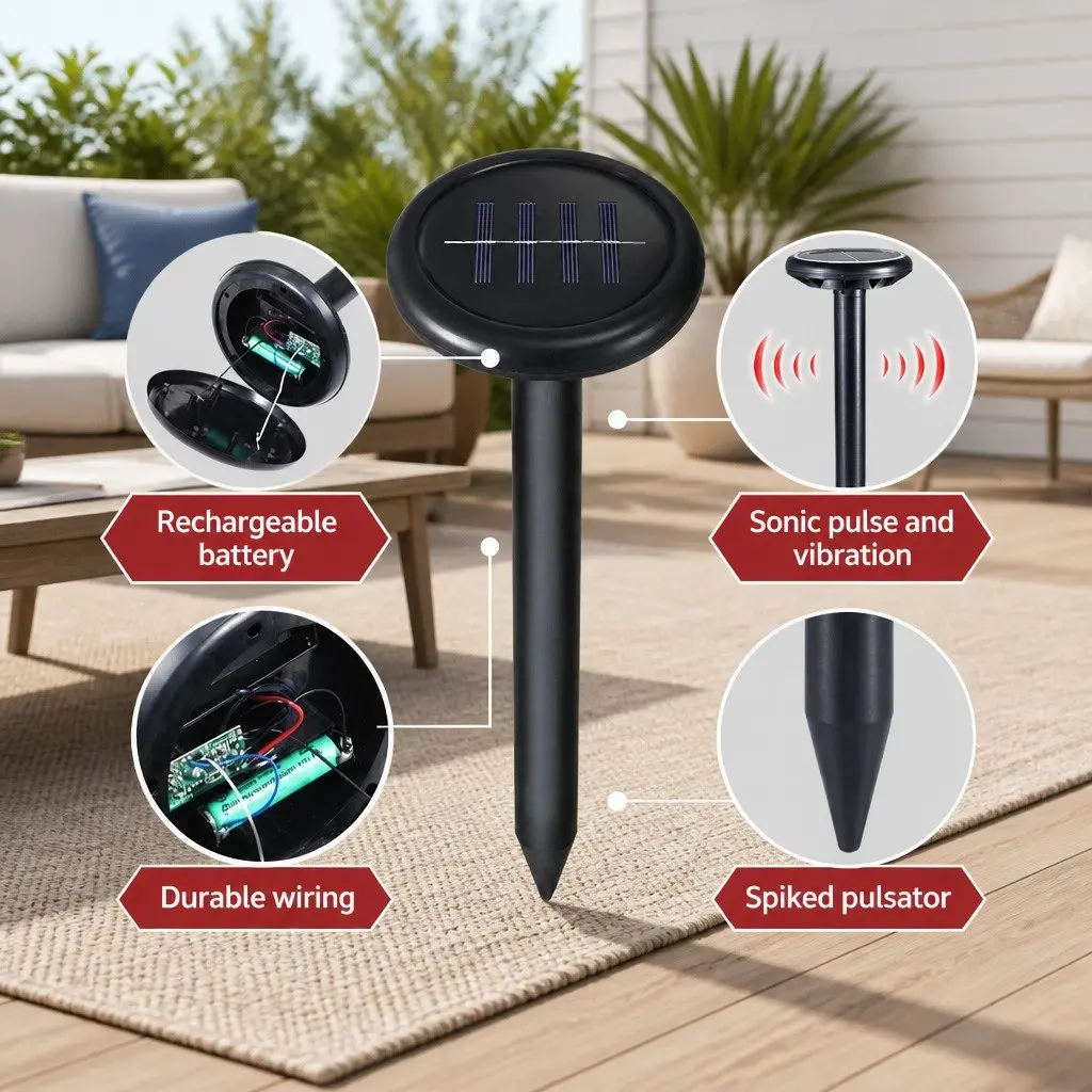 Ultrasonic Snake Repeller 8 Piece Solar Powered Pest Control Device Black