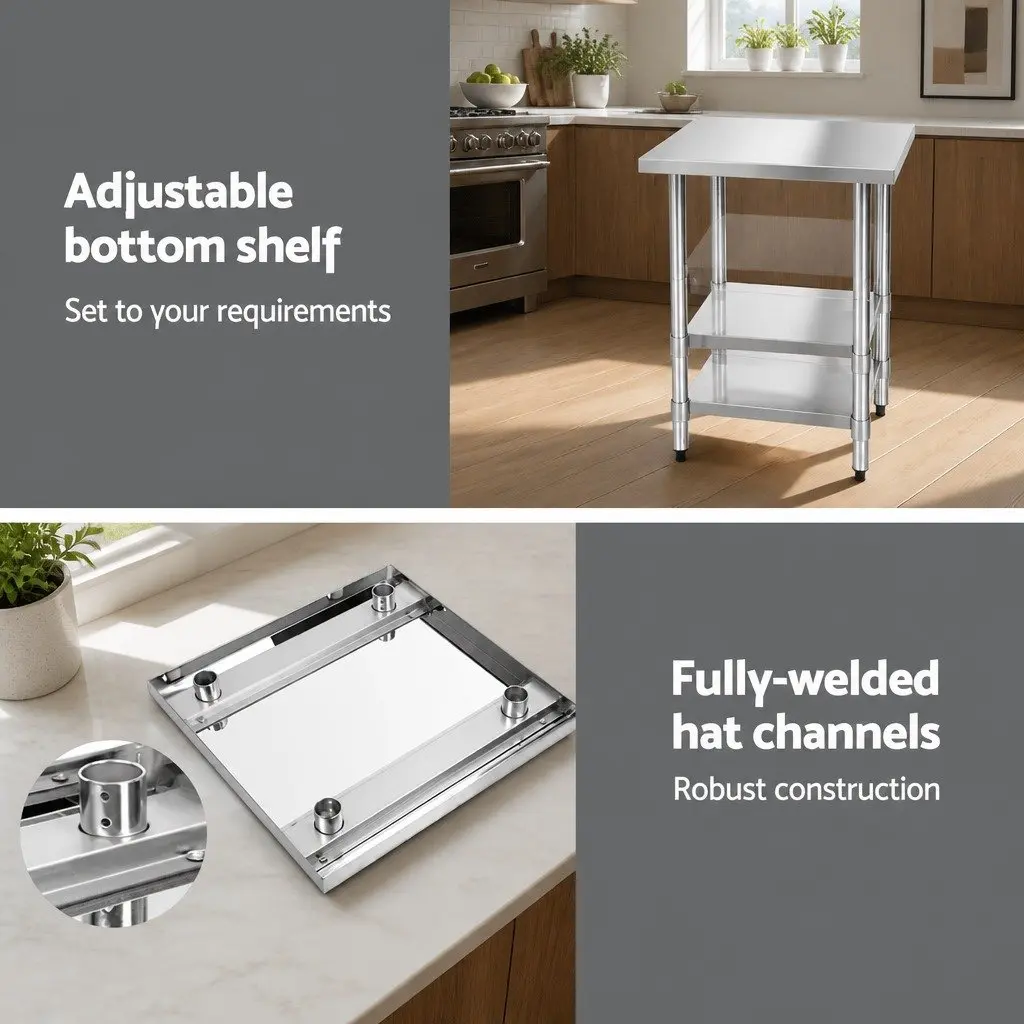 Stainless Steel Kitchen Work Table Food Prep 760x760mm Silver