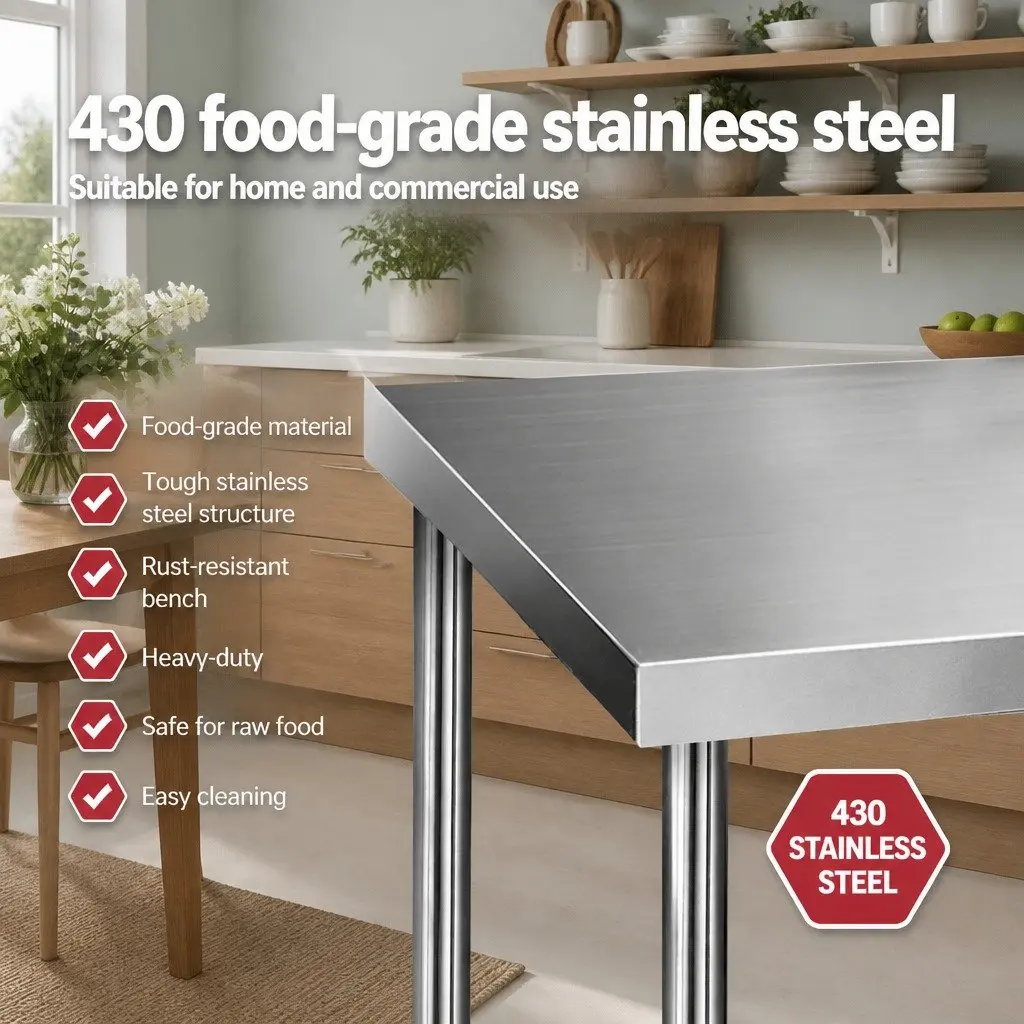 Stainless Steel Kitchen Bench Work Top 1829x760mm Commercial Grade Prep Table