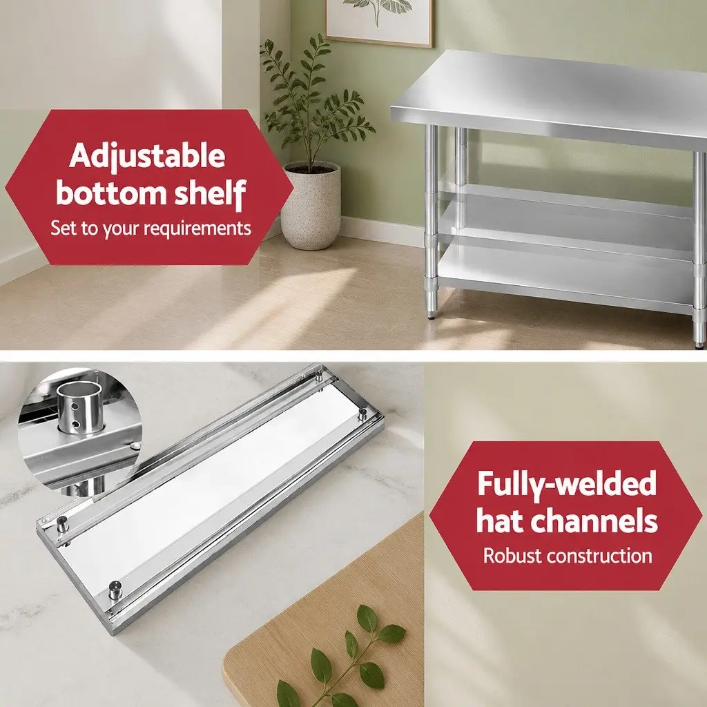 Stainless Steel Kitchen Bench Work Top 1829x760mm Commercial Grade Prep Table
